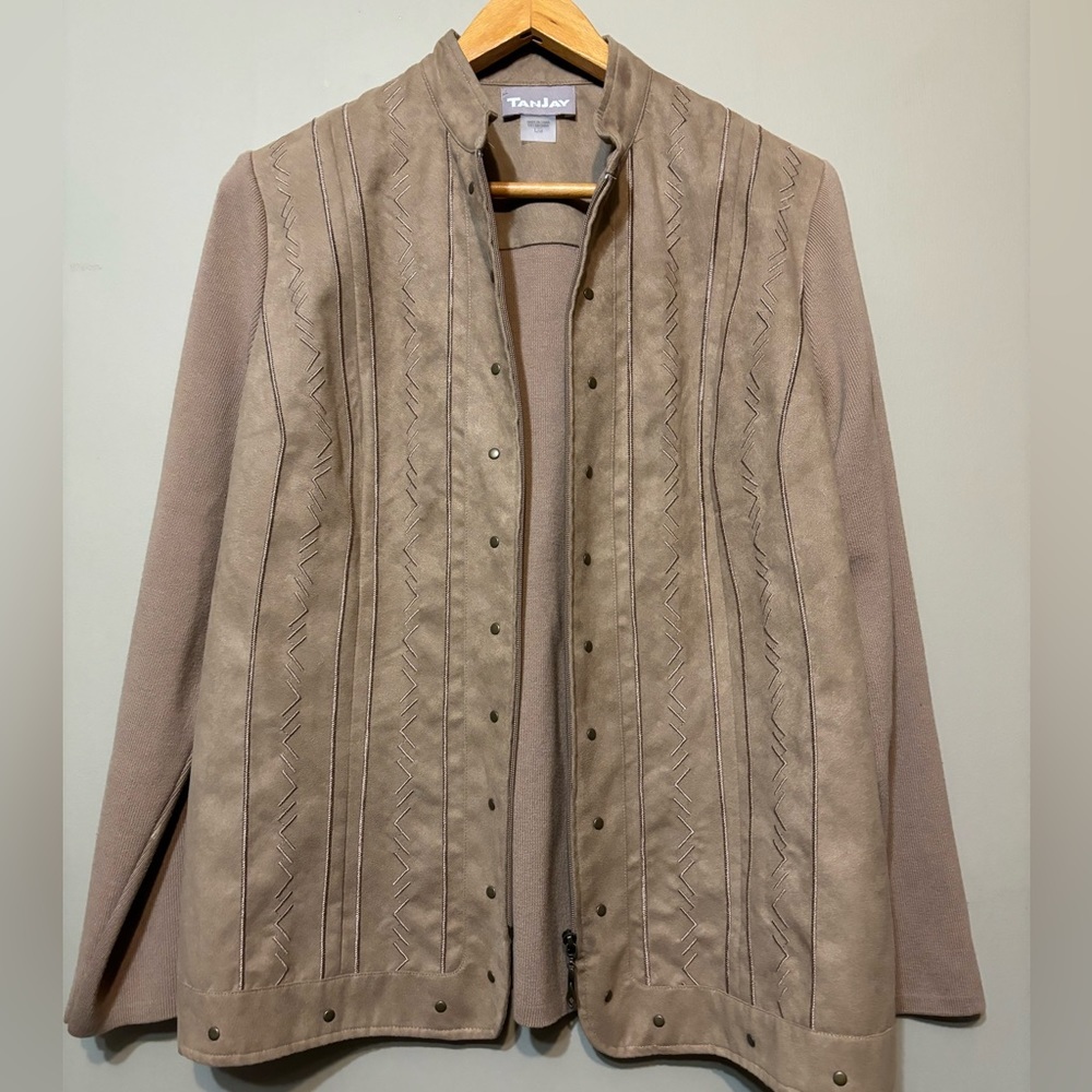 TANJAY Vintage Suede-Like Cotton Blend Zip Up Jacket